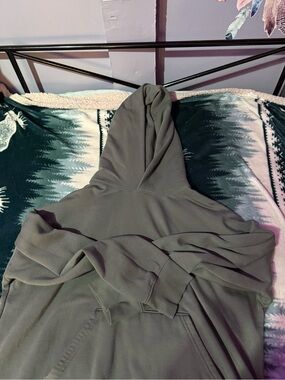 Olive Green Hooded Pullover Sweatshirt